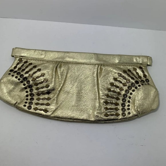 Steve Madden Gold Clutch Rivets studs Bag leather - Picture 1 of 7